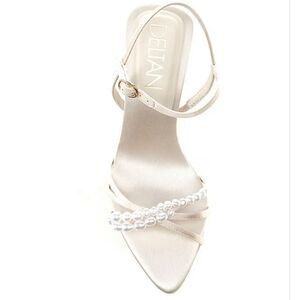 Deltan Heeled Sandals 10 Ivory Satin Ariatwo Pearls Bridal Wedding New $120